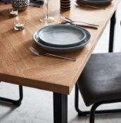 (16) 1x Skelby Herringbone Oak Table RRP £250. Classic Herringbone Pattern Top With Square Frame Le