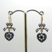 A pair of Sapphire, seed pearl and Diamond 