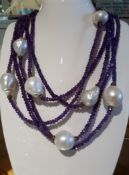 Baroque Pearl & Amethyst Long Rope Necklace with Silver Gilt - 72