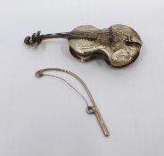 Vintage Sterling Silver Violin Form Pill Box by C J Vander Ltd
