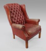 Vintage Red Leather Wingback Armchair