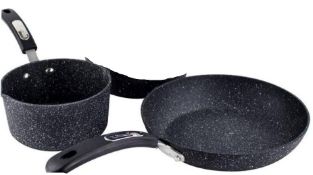 1x Scoville NeverStick 5 Piece Cookware Set. Lot Includes 1x Medium Saucepan & Lid. 2x Milk Pans. 1
