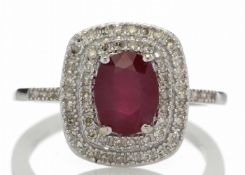 9ct White Gold Oval Ruby And Diamond Cluster Diamond Ring 0.33 Carats