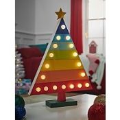 (13C) 19x Items. 16X Lights Up Wooden Rainbow Christmas Tree RRP £6 Each. 2x Light Up Candle Bridge