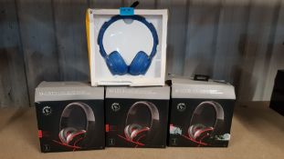 (13b) 4x Items. 3x Giotech xh100s Stereo Gaming Headset. 1x Jam Out There Wireless Headset Blue.