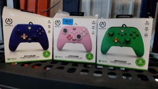 (13a) 3x Power A Enhanced Wired Controller RRP £34.99 Each. Mappable Buttons, Headset Dial & Share