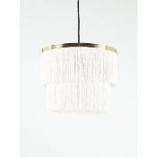 (11C) 5x Items. 1X GH Fringe Light Shade. 1X Wooden Table Lamp Pink Shade. 1X Stick Lamp. 1X LED Ba