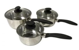 (15B) 6x Cookware Items. 1x GH 3 Piece Saucepan Set Stainless Steel. 1x GH Aluminium 2 Piece Pan Se
