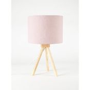 (11D) 5x Items. 3X GH Wooden Tripod Table Lamp (2x Pink, 1x Cream). 1X Ribbed Pink Glass Table Lamp