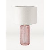 (11G) 3x Items. 2x Ribbed Pink Glass Table Lamp. 1x Polka Dot Shade. (All Items Appear As New).