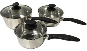 (P) 3x GH 3 Piece Stainless Steal Saucepan Set RRP £20 Each.