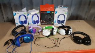 (13a) 10x Mixed HeadPhones. To Include Blackweb Active Noise Cancelling Wireless Headphones. Onn Wi