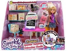 (1C) 5x Zuru Sparkle Girlz Items. 4x 30 Piece Kitchen Set. 1x Pink Car & Doll.