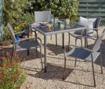 (13) 17x Bambrick Stacking Chair Grey (New Units, But All Have Some Loose Rattan On Arm)