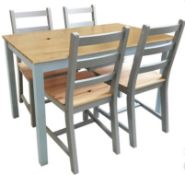 (Mz) 1x Mortimer Pine Dining Set With Chairs RRP £200. Classic Two Tone Finish. Grey Frames With Na