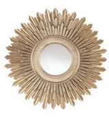 (7B) 3x Items. 2x Large Black Clock (1x No Hands). 1X Gold Sun Mirror.