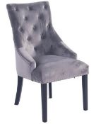 (1F) 2x Annabelle Velvet Chairs Grey RRP £150. Black Painted Rubberwood Legs. (H102x W56x D72cm).