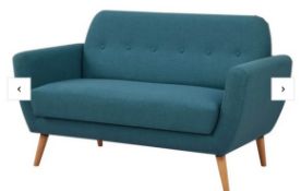 1x Scandi Savannah Sofa Teal RRP £250. 2 Seater Sofa, Wooden Frame With Solid Beech Wood Legs. (H8