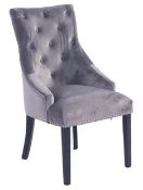 (1F) 2x Annabelle Velvet Chairs Grey RRP £150. Black Painted Rubberwood Legs. (H102x W56x D72cm).