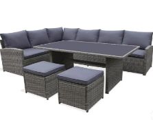 (16) 1x Matara Corner Sofa Dining Set Grey RRP £850. Set Incudes Sofa With Seat And Back Cushions