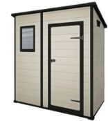 (Os) 1x Keter Manor Pent Shed 6x4 RRP £375. (W183.5x D111x H200.5cm). Unit Has Factory Banding Atta