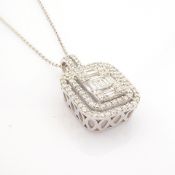 IDL Certificated 14K White Gold Baguette Diamond & Diamond Necklace (Total 0.87 Ct. Stone)