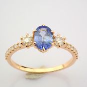 IDL Certificated 14K Rose/Pink Gold Diamond & Sapphire Ring (Total 1.14 Ct. Stone)