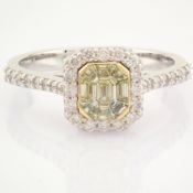 IDL Certificated 14K Yellow and White Gold Fancy Diamond & Diamond Ring (Total 0.65 Ct. Stone)
