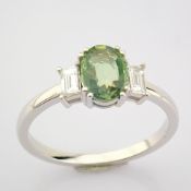 IDL Certificated 14K White Gold Diamond & Sapphire Ring (Total 1.09 Ct. Stone)