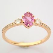 IDL Certificated 14K Rose/Pink Gold Diamond & Pink Sapphire Ring (Total 0.62 Ct. Stone)