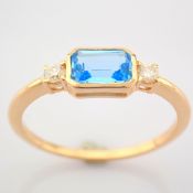 IDL Certificated 14K Rose/Pink Gold Diamond & Blue Topaz Ring (Total 0.8 Ct. Stone)