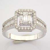IDL Certificated 14K White Gold Baguette Diamond & Diamond Ring (Total 0.59 Ct. Stone)