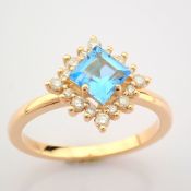 IDL Certificated 14K Rose/Pink Gold Diamond & Blue Topaz Ring (Total 0.96 Ct. Stone)