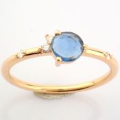 IDL Certificated 14K Rose/Pink Gold Diamond & London Blue Topaz Ring (Total 0.53 Ct. Stone)