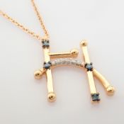 IDL Certificated 14K Rose/Pink Gold Diamond & Blue Diamond Pendant (Total 0.09 Ct. Stone)