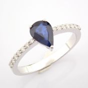 IDL Certificated 14K White Gold Diamond & Sapphire Ring (Total 0.89 Ct. Stone)