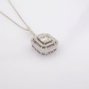 IDL Certificated 14K White Gold Baguette Diamond & Diamond Necklace (Total 0.47 Ct. Stone)