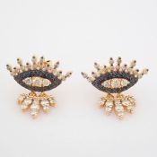 IDL Certificated 14K Rose/Pink Gold Diamond & Black Diamond Earring (Total 1.04 Ct. Stone)
