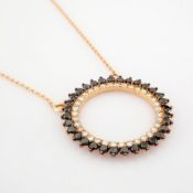 IDL Certificated 14K Rose/Pink Gold Diamond & Black Diamond Necklace (Total 1.52 Ct. Stone)