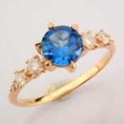 IDL Certificated 14K Rose/Pink Gold Diamond & London Blue Topaz Ring (Total 1.3 Ct. Stone)