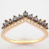 IDL Certificated 14K Rose/Pink Gold Diamond & Black Diamond Ring (Total 0.44 Ct. Stone)