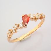 IDL Certificated 14K Rose/Pink Gold Diamond & Orange Sapphire Ring (Total 0.36 Ct. Stone)