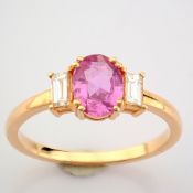IDL Certificated 14K Rose/Pink Gold Baguette Diamond & Pink Sapphire Ring (Total 0.92 Ct. Stone)
