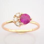 IDL Certificated 14K Rose/Pink Gold Diamond & Ruby Ring (Total 0.64 Ct. Stone)
