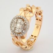 IDL Certificated 14K Rose/Pink Gold Baguette Diamond & Diamond Ring (Total 0.29 Ct. Stone)