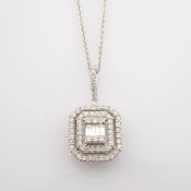 IDL Certificated 14K White Gold Baguette Diamond & Diamond Necklace (Total 0.4 Ct. Stone)