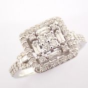 IDL Certificated 14K White Gold Baguette Diamond & Diamond Ring (Total 0.44 Ct. Stone)