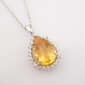 IDL Certificated 14K White Gold Diamond & Citrin Necklace (Total 5.22 Ct. Stone)