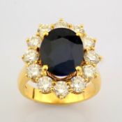 IDL Certificated 18K Yellow Gold Sapphire & Diamond Ring (Total 8.14 Ct. Stone)