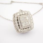 IDL Certificated 14K White Gold Baguette Diamond & Diamond Pendant (Total 1.4 Ct. Stone)